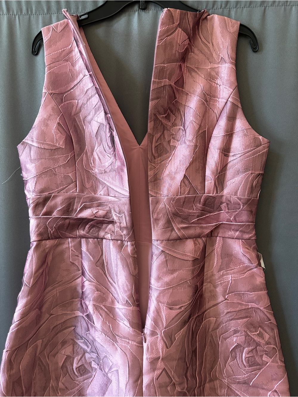Kay Unger Mauve Pink Rose Jacquard V-Neck Maxi Gown, sz 12, new - Picture 12 of 13